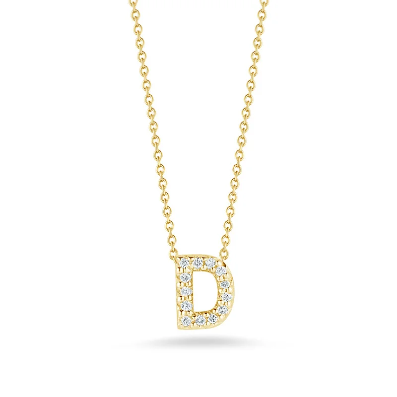 Trendy layered necklaces for modern style -Love Letter Diamond Initial D Necklace in Yellow Gold