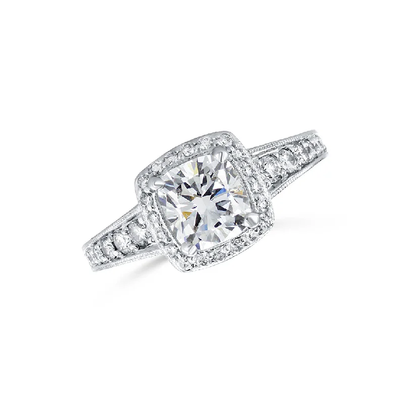 Designer engagement rings for luxury proposals -1.40 CT Cushion Lab Grown Diamond and 0.60 CT Channel Set Halo 14K White Gold Engagement Ring