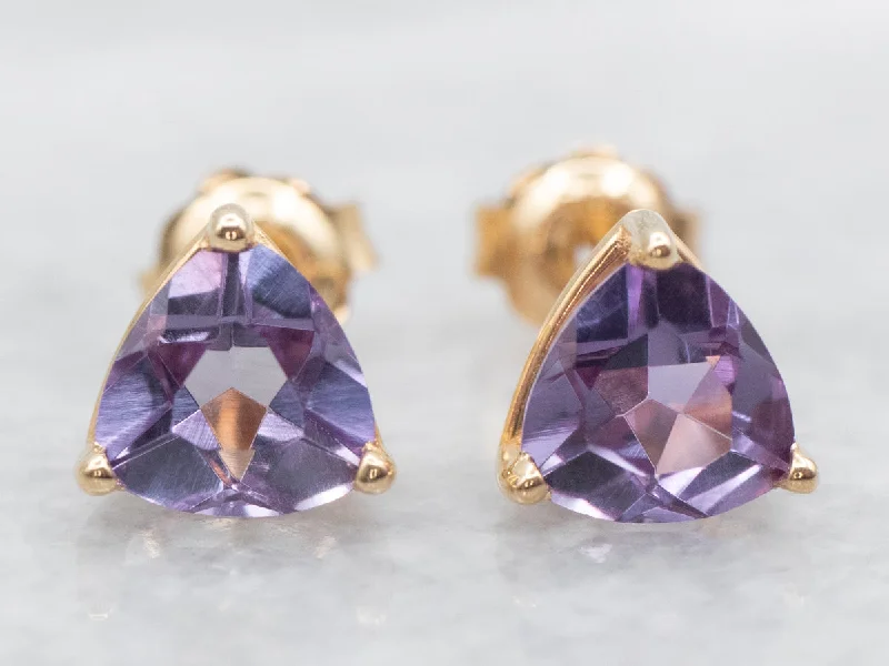 Sparkling crystal stud earrings for glamorous style -Trillion Cut Synthetic Alexandrite Stud Earrings