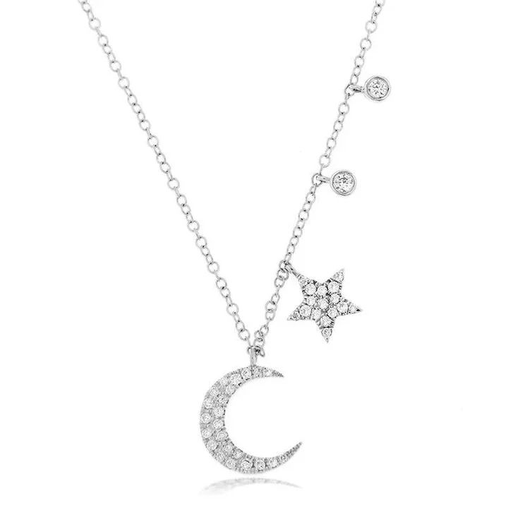 Personalized bar necklaces for a modern look -Yellow Gold Moon and Star Diamond Necklace