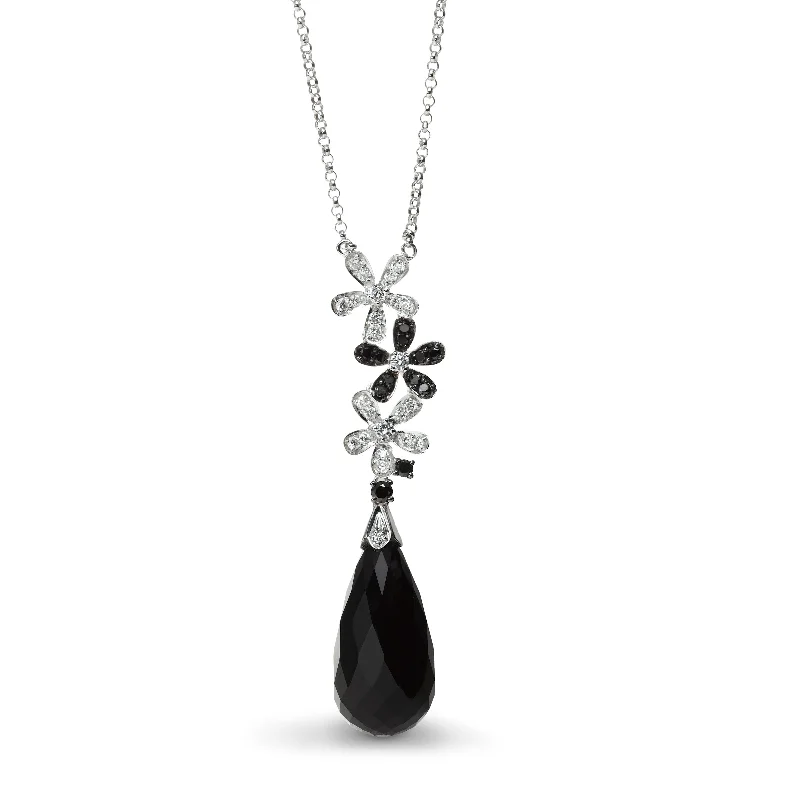 Trendy layered necklaces for modern style -Black Agate and Diamond Necklace, 14K White Gold