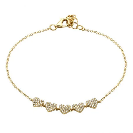 Nature-inspired bracelets-14K Yellow Gold Diamond 5 Heart Bracelet