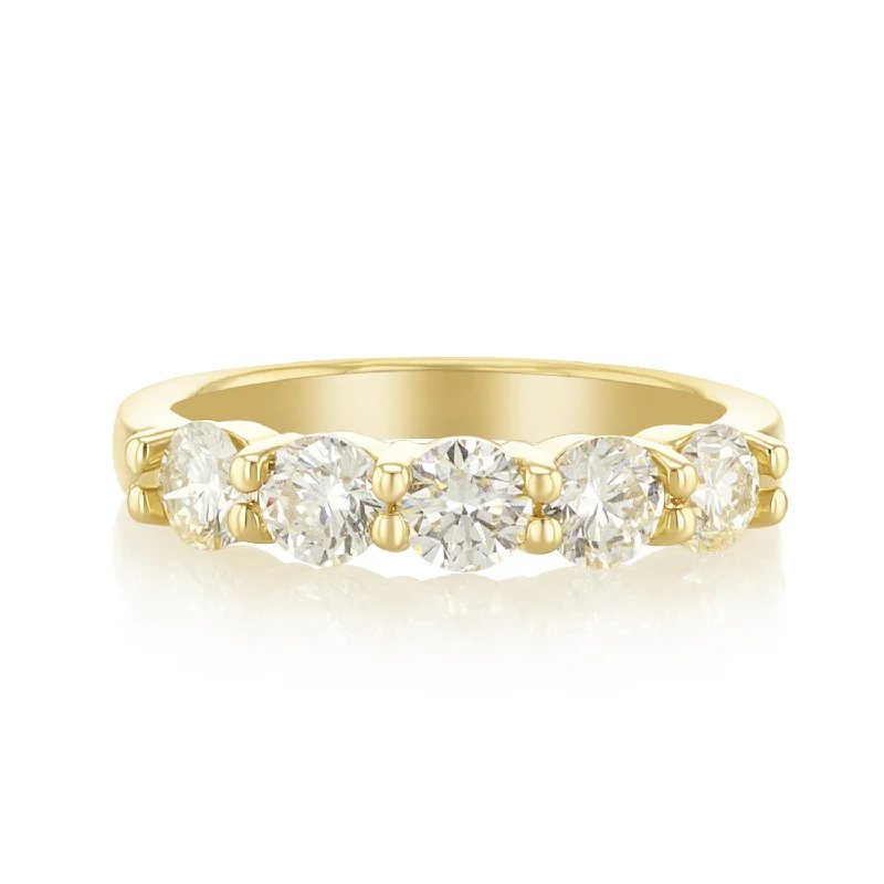 Elegant pearl and gold rings for sophisticated looks -1.32 Carat Natural Diamond 5 Stone Band in 14K Yellow Gold