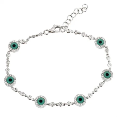 Wrap-around bracelets-14k White Gold Gemstone  Evil Eye Bracelet