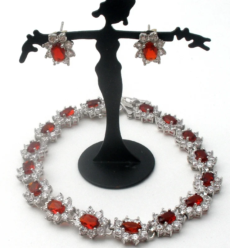 Long chandelier earrings for glamorous looks -Stauer Red Cubic Zirconia Bracelet & Earrings 925