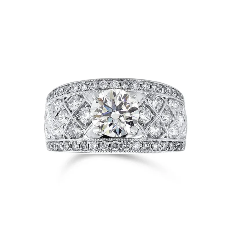 Custom flower rings for feminine charm -1.21 CT Round Diamond and 1.08 CT Channel Set 18K White Gold Engagement Ring