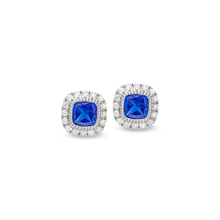 Stylish dangly earrings for evening wear -Platinum Finish Sterling Silver Micropave Simulated Blue Sapphire Earrings with Simulated Diamonds