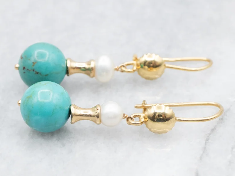 Trendy statement earrings with oversized designs -Beaded Turquoise and Pearl Drop Earrings