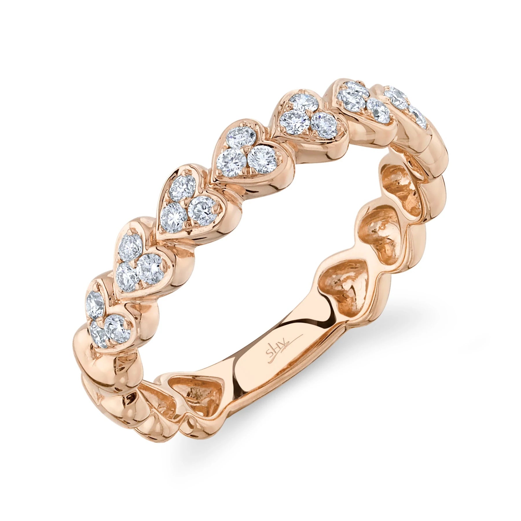 Personalized engagement rings with initials -14k Rose Gold Diamond Heart Band