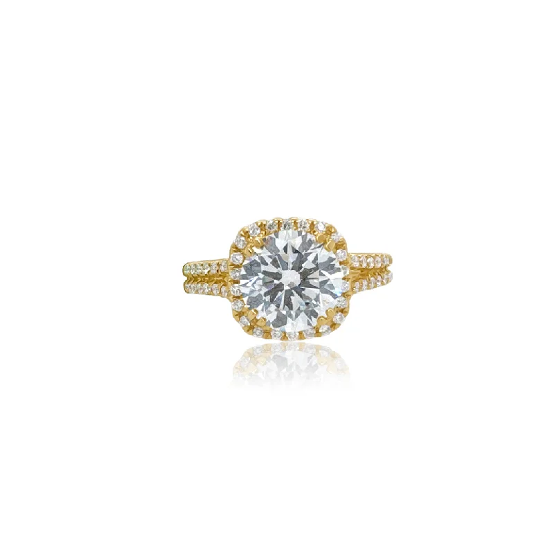 Bold fashion rings with oversized designs -2.01 CT Round Cut Lab Grown Diamond with 0.30 Cttw Halo Split Shank Engagement Ring 18K Yellow Gold