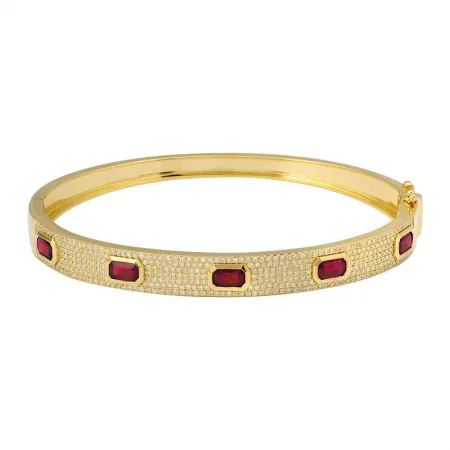 Customizable bracelets-14k Yellow Gold Ruby Sapphire Diamond Bangle