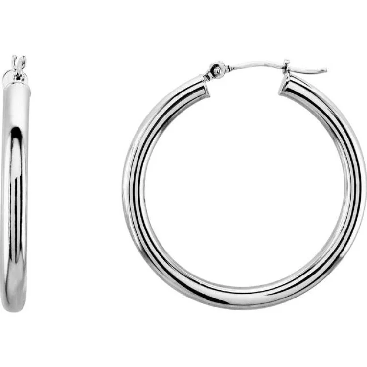 Luxury drop earrings with diamond details -14K White 30 mm Tube Hoop Earrings