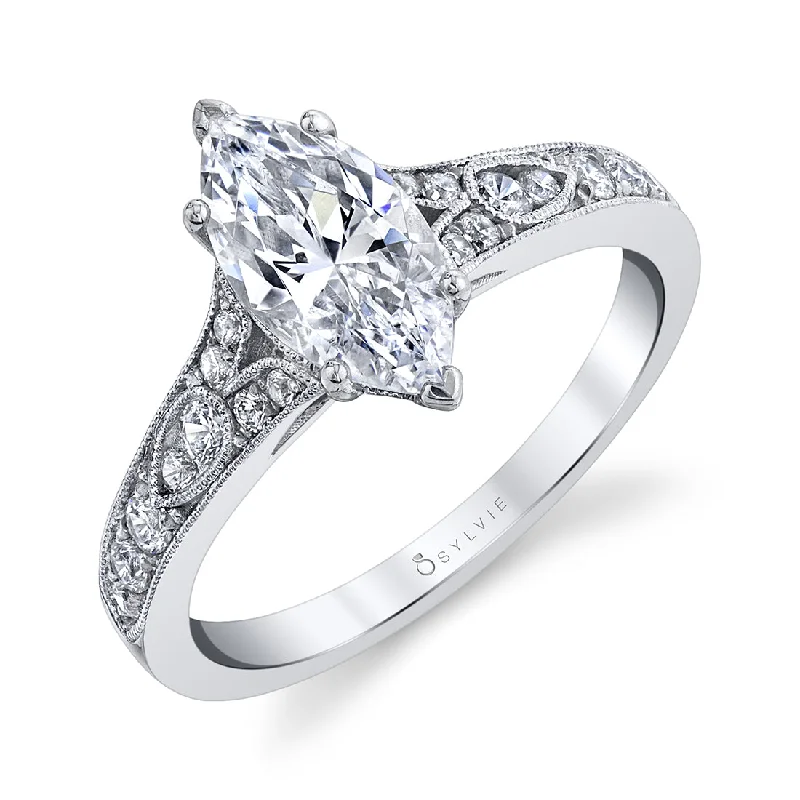 Custom logo rings for branding and style -Sylvie Marquise Vintage Engagement Ring S1389 - MQ