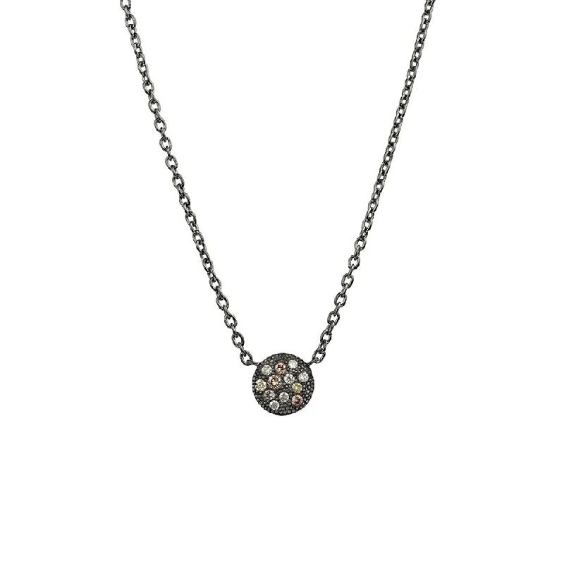 Long gold necklaces for chic, sophisticated style -Sterling Silver Black Rhodium CARMEN Diamond Disc Necklace