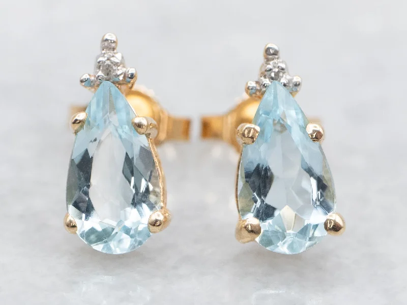 Vintage drop earrings with antique flair -Aquamarine and Diamond Stud Earrings