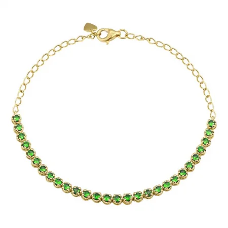 Friendship bracelets-14k Yellow Gold Crown Prong Emerald Tennis Chain Bracelet