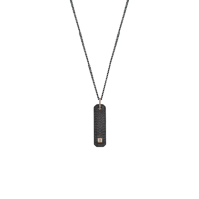 Custom crystal necklaces for unique gifts -Sterling Silver Black Rhodium NALA Textured Bar Pendant with single diamond