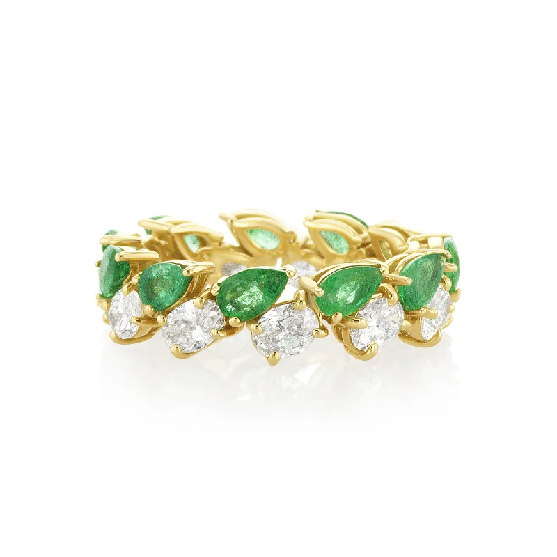 Unique gemstone wedding bands for special occasions -2.35 Carat Natural Diamonds/1.93 Carat Emerald Eternity Band in 18K Yellow Gold