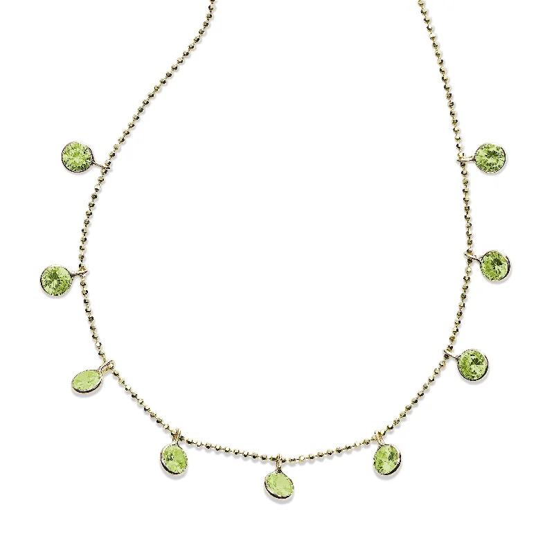 Pearl necklaces for bridal accessories -Bezel Set Peridot Drop Necklace, 18 Inches, 14K Yellow Gold