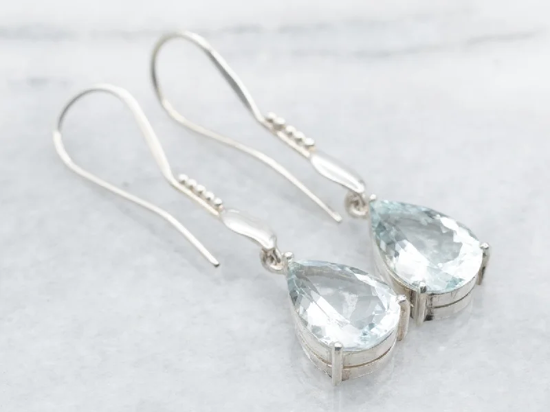 Simple gold earrings for understated elegance -Sterling Silver Aquamarine Drop Earrings