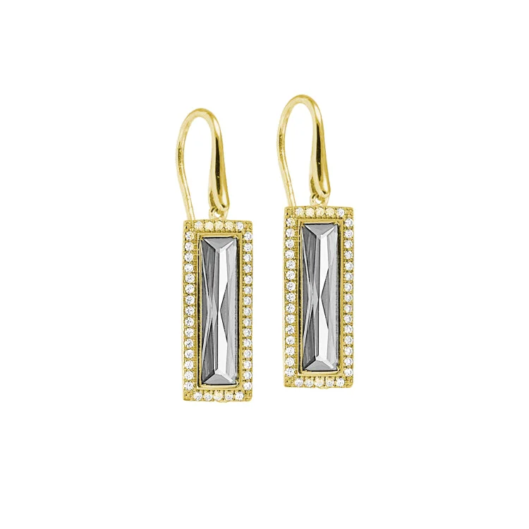 Classic hoop earrings for all occasions -Gold Finish Sterling Silver Earrings with Rectangular Simulated Diamond Stones and Simulated Diamonds