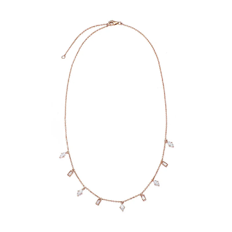 Personalized letter necklaces for stylish gifts -18 Karat Rosé Gold Lluvia necklace with Marquise and Baguette Diamonds