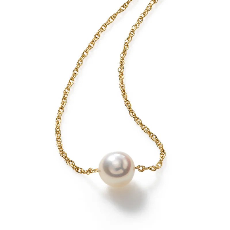 Crystal chain necklaces for elegant fashion -Pearl By Pearl Starter Necklace, Single Akoya 5.5MM Pearl, 16 Inches, 14K YG