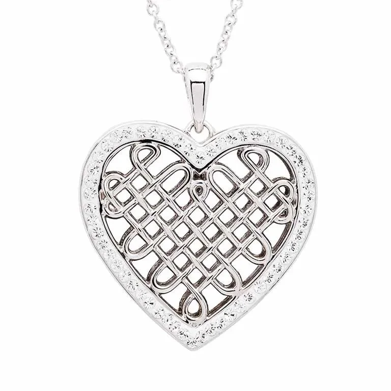 Fashionable statement necklaces with rhinestones -Sterling Silver White Crystals Celtic Heart Necklace SW235