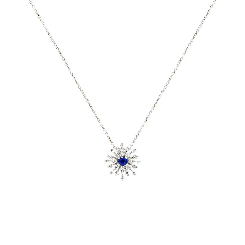 Designer necklaces with intricate details -18 Karat White Gold Sapphire and Diamond Starburst Necklace