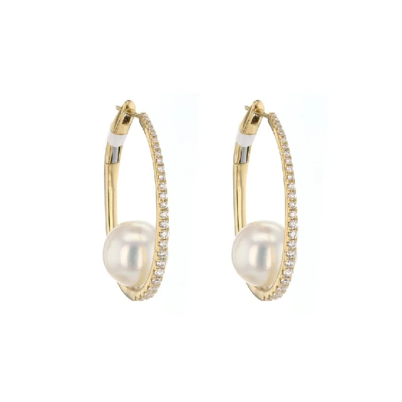 Custom hoop earrings with charms for a unique touch -Pearl & Diamond Hoop Earrings