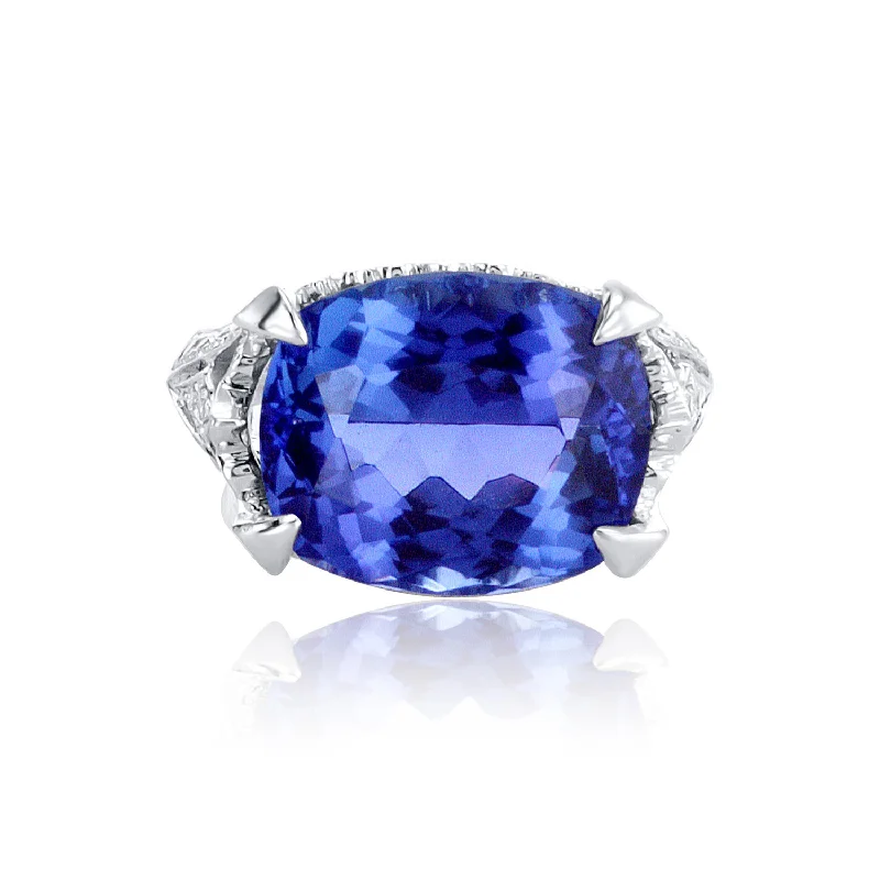 Simple and elegant diamond rings for refined beauty -9.88 Carat Tanzanite Gemstone and Diamond Ring set in 18K White Gold