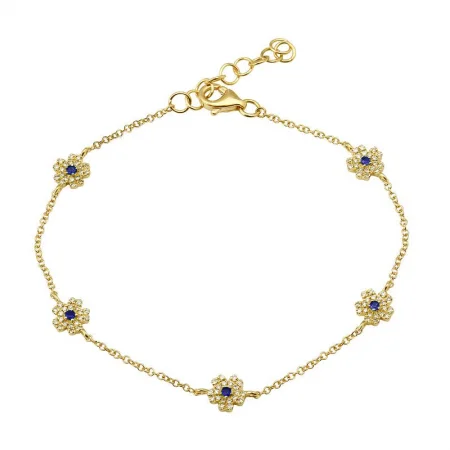 Star-shaped charm bracelets-14k Yellow Gold Blue Sapphire Flower Bracelet