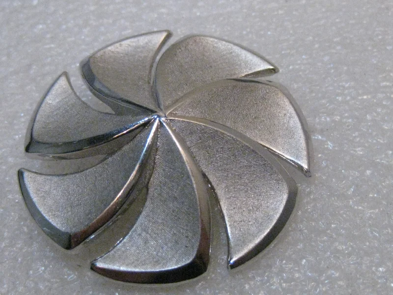 Brooch for hair-Vintage Crown Trifari Pinwheel Brooch, Spiral, Domed, Brushed Finish, 1960's-1970's, 1.75"