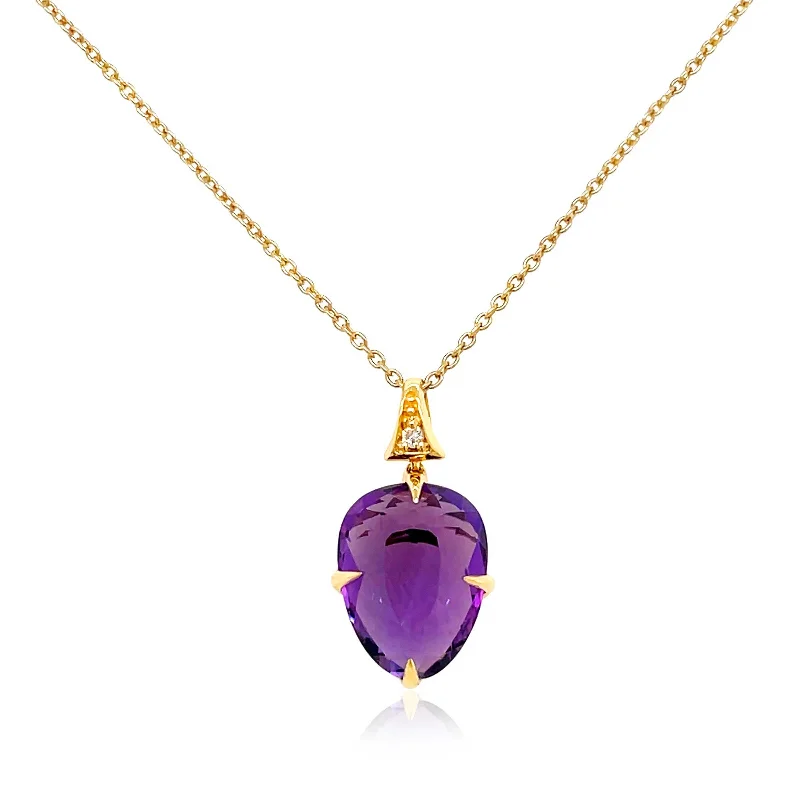 Personalized charm necklaces for a unique style -Faceted Amethyst Drop Necklace, 18K Yellow Gold