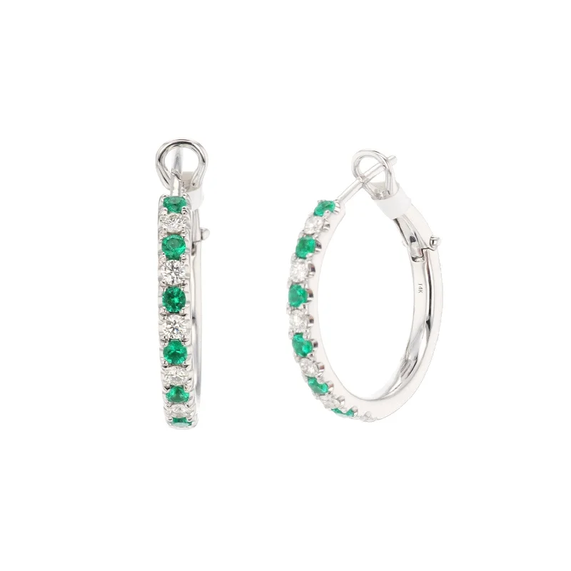 Fashionable dangly earrings with gemstone embellishments -Emerald & Diamond Hoop Earrings