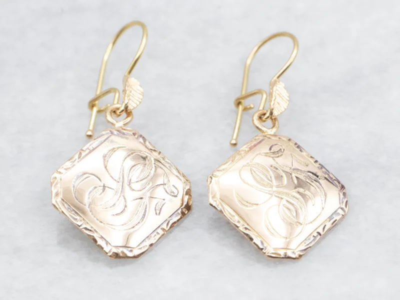 Trendy statement earrings for special occasions -"SF" Engraved Cufflink Conversion Drop Earrings