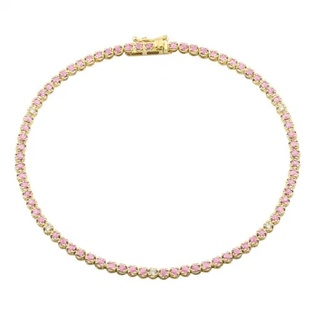 Silver bracelets-14k Yellow Gold Crown Prong Pink Sapphire Tennis Bracelet