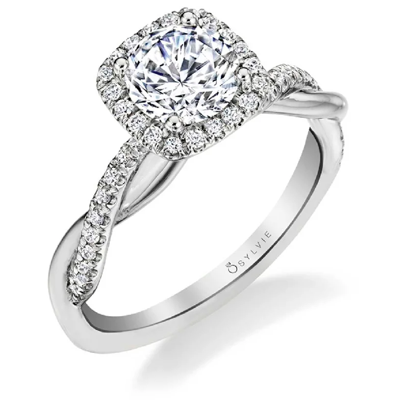 Luxury diamond rings for upscale occasions -Sylvie Spiral Engagement Ring With Cushion Halo S1724