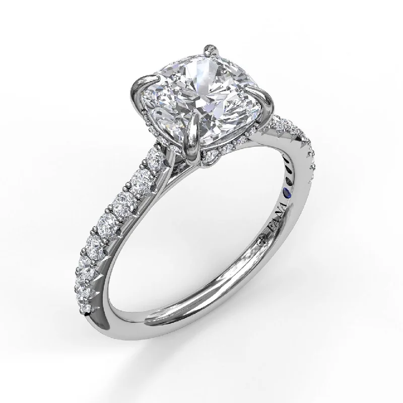 Custom family rings for sentimental connections -Fana Classic Cushion Cut Solitaire With Hidden Halo 3026