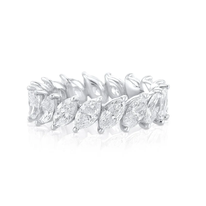 Luxury gemstone rings with emeralds -4.06 Cttw Marquise Diamond Platinum Eternity Band