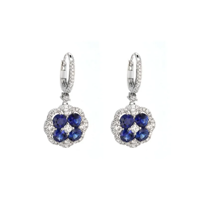 Colorful beaded earrings for casual looks -Blue Sapphire & Diamond Halo Drop Earrings