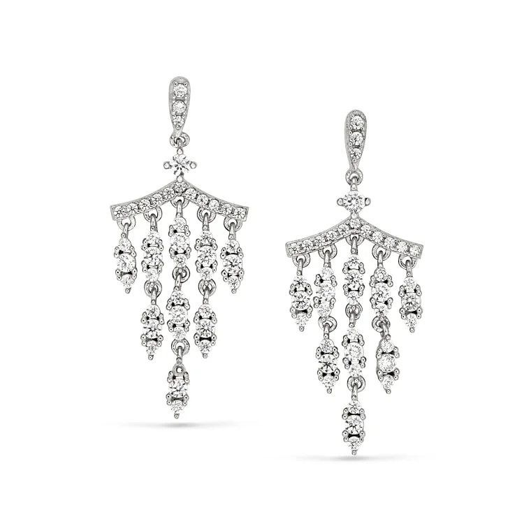 Personalized crystal earrings for unique gifts -Platinum Finish Sterling Silver Micropave Chandelier Earrings with Simulated Diamonds