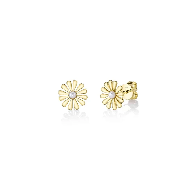 Luxury gold earrings with gemstone accents -Pearl Flower Stud Earrings