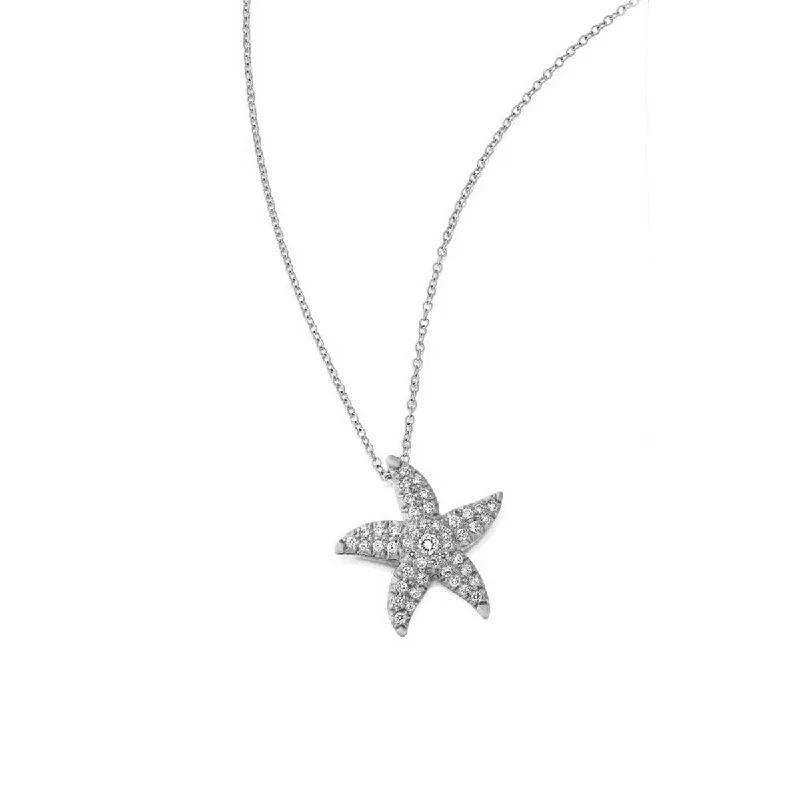 Personalized necklaces with inspirational messages -Platinum Diamond Starfish Pendant Necklace