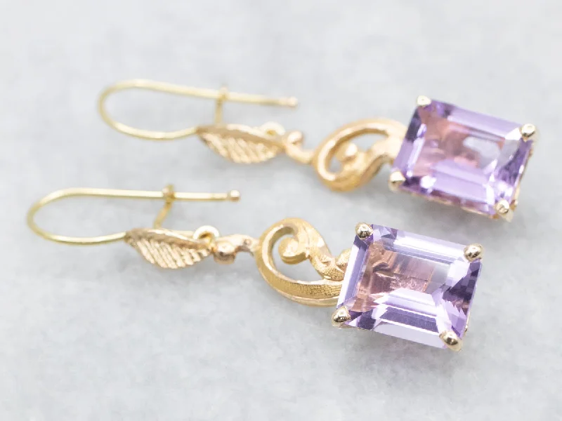 Trendy silver earrings with geometric shapes -Light Purple Amethyst Drop Earrings