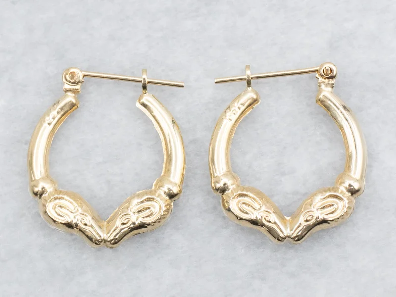 Simple pearl earrings for daily wear -Yellow Gold Ram Head Hoop Earrings