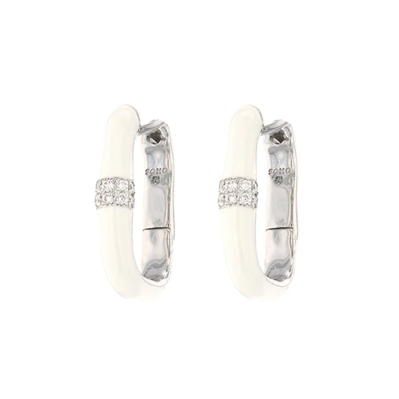 Trendy ear cuffs for bold fashion statements -0.14 ctw Diamond Sterling Silver & Enamel Earrings