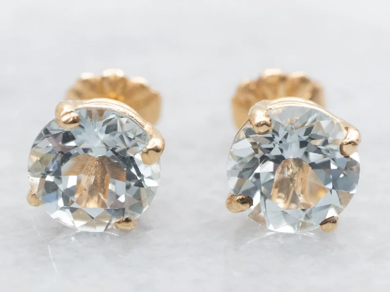 Gold hoop earrings for classic style -Gold Aquamarine Solitaire Stud Earrings