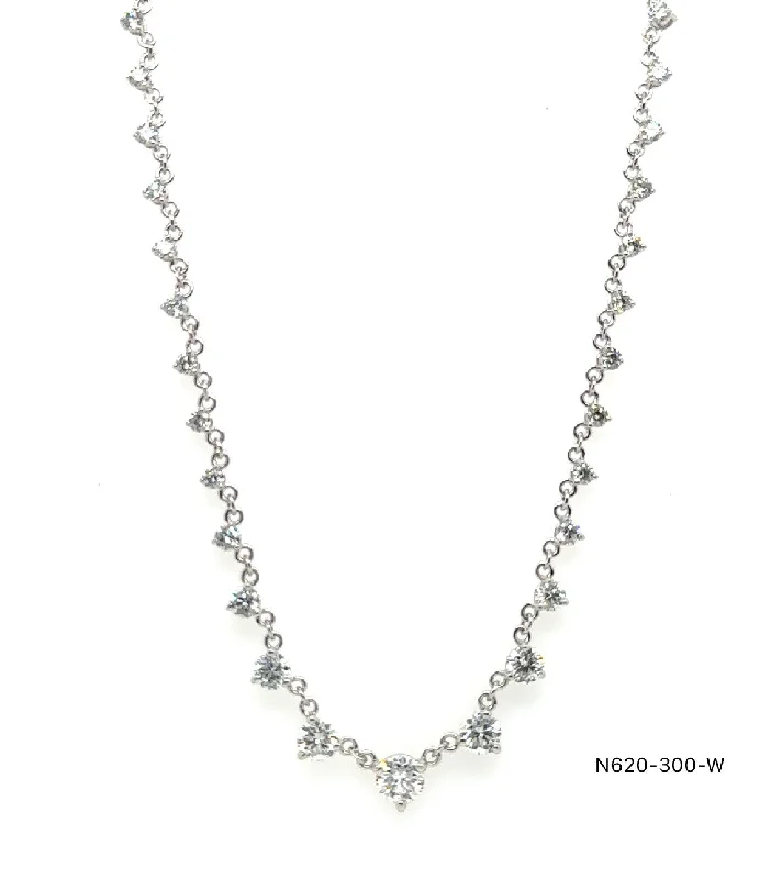 Sparkling rhinestone necklaces for glamorous events -14K White Gold 3.00ct Graduated Diamond Necklace - G, SI, 18-Inch