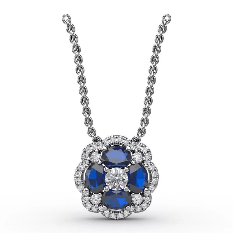 Personalized letter necklaces for stylish gifts -Fana Love in Bloom Sapphire and Diamond Pendant 1574